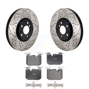 Front Drill Slot Disc Brake Rotor Semi-Metallic Pad Kit For Mini Cooper John Works KDF-101261