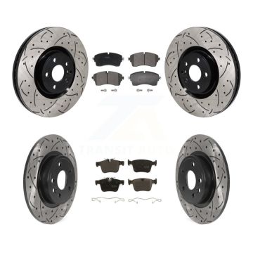 Front Rear Coated Drilled Slot Disc Brake Rotor & Semi-Metallic Pad Kit For Jaguar E-Pace KDF-101284