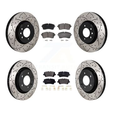 Front Rear Drilled Slot Brake Rotors Semi-Metallic Pad Kit For Land Rover Discovery Range KDF-101286
