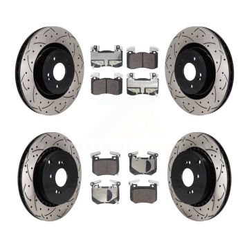 Front Rear Drill Slot Disc Brake Rotors Semi-Metallic Pad Kit For Kia Stinger Genesis G70 KDF-101287
