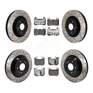Front Rear Drilled Slot Disc Brake Rotors Semi-Metallic Pad Kit For 2022 Genesis G70 3.3L KDF-101288