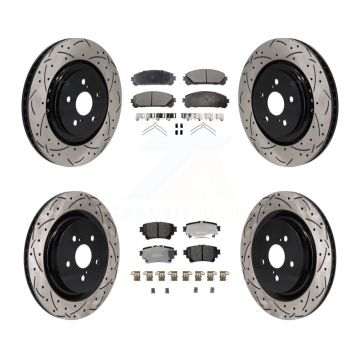 Front Rear Drilled Slot Brake Rotor Semi-Metallic Pad Kit For 2020-2022 Toyota Highlander KDF-101292