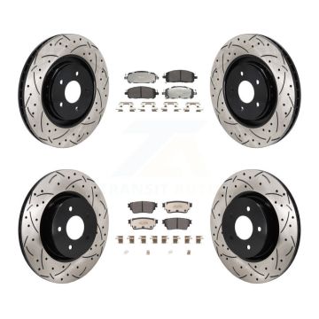 Front Rear Drilled Slot Brake Rotor Semi-Metallic Pad Kit For Mitsubishi Outlander Nissan KDF-101294