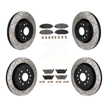Front Rear Drill Slot Brake Rotors Semi-Metallic Pad Kit For Ram 1500 Jeep Wagoneer Grand KDF-101299