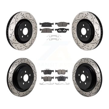 Front Rear Drilled Slot Brake Rotor Semi-Metallic Pad Kit For 2019 Ford Edge ST with 2.7L KDF-101302