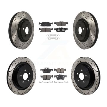 Front Rear Coated Drill Slot Disc Brake Rotors Semi-Metallic Pad Kit For Lincoln Nautilus KDF-101303
