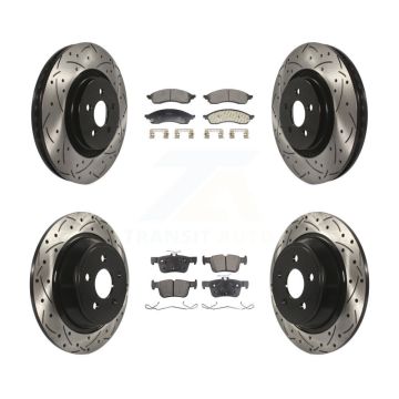 Front Rear Coated Drill Slot Disc Brake Rotors Semi-Metallic Pad Kit For Lincoln Nautilus KDF-101304