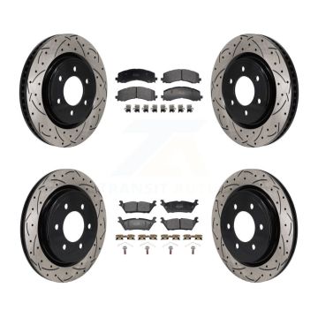 Front Rear Drill Slot Disc Brake Rotors Semi-Metallic Pad Kit For Ford Expedition Lincoln KDF-101305