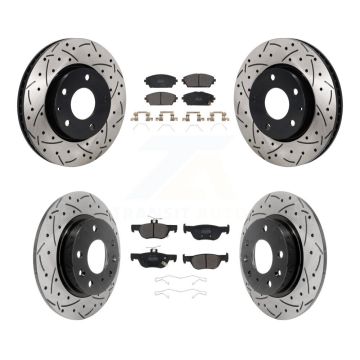 Front Rear Coated Drill Slot Disc Brake Rotor Semi-Metallic Pad Kit For Mazda 3 Sport FWD KDF-101310