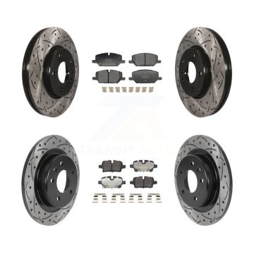 Front Rear Coated Drilled Slotted Disc Brake Rotors Semi-Metallic Pad Kit For GMC Terrain KDF-101321