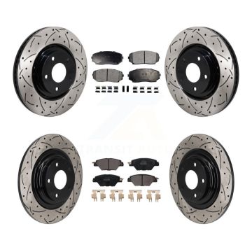 Front Rear Drilled Slot Disc Brake Rotor & Semi-Metallic Pad Kit For 2016-2023 Mazda CX-9 KDF-101337