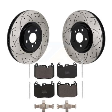 Front Drill Slot Disc Brake Rotor Semi-Metallic Pad Kit For Mini Cooper Countryman BMW X2 KDF-101338