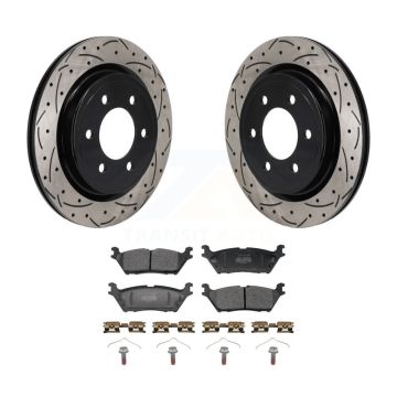 Rear Drilled Slot Brake Rotor Semi-Metallic Pad Kit For Ford Expedition Lincoln Navigator KDF-101353