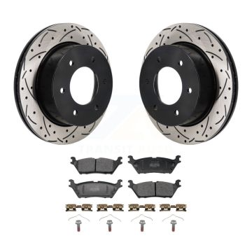Rear Drilled Slot Disc Brake Rotor & Semi-Metallic Pad Kit For 2022-2023 Ford Bronco 3.0L KDF-101354
