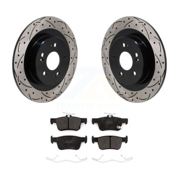 Rear Coated Drilled Slot Disc Brake Rotor & Semi-Metallic Pad Kit For 2021-2023 Acura TLX KDF-101358