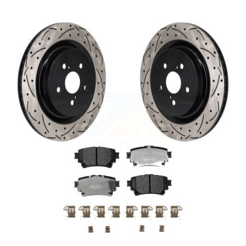 Rear Drill Slot Disc Brake Rotors Semi-Metallic Pad Kit For Toyota Highlander Lexus RX350 KDF-101370
