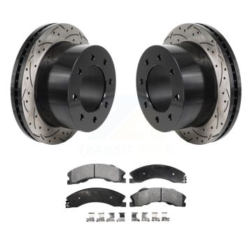 Rear Drilled Slot Disc Brake Rotor Semi-Metallic Pad Kit For GMC Sierra 3500 HD Chevrolet KDF-101375