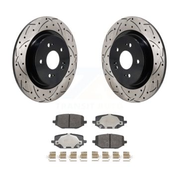 Rear Coated Drilled Slot Disc Brake Rotor & Semi-Metallic Pad Kit For 2022-2024 Acura MDX KDF-101383