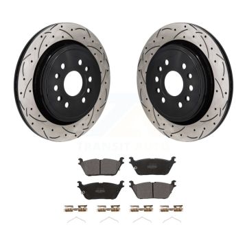 Rear Drill Slot Disc Brake Rotor Semi-Metallic Pad Kit For Ram 1500 Jeep Wagoneer Grand L KDF-101386
