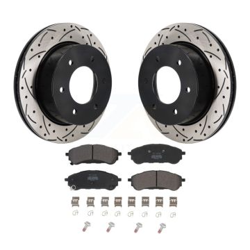 Rear Coated Drilled Slot Disc Brake Rotor Semi-Metallic Pad Kit For 2019-2023 Ford Ranger KDF-101388