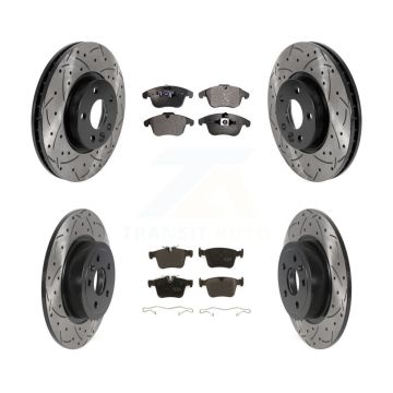 Front Rear Drill Slot Disc Brake Rotors Semi-Metallic Pad Kit For Land Rover Range Evoque KDF-101389