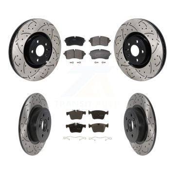 Front Rear Drill Slot Disc Brake Rotors Semi-Metallic Pad Kit For Land Rover Range Evoque KDF-101390