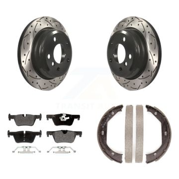 Rear Disc Drilled & Slotted Rotors Semi-Metallic Pads Parking Shoes Kit For BMW 328i 330i KDF-101397