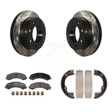 Rear Disc Drilled & Slotted Rotors Semi-Metallic Pads Parking Shoes Kit For GMC Savana KDF-101399