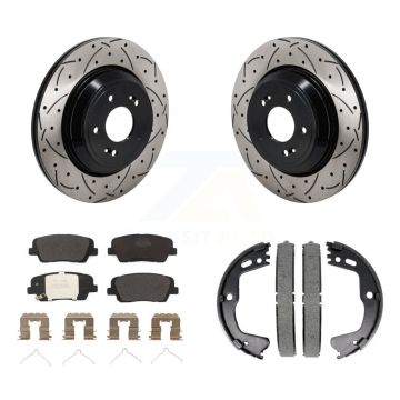 Rear Disc Drilled & Slotted Rotors Semi-Metallic Pads Parking Shoes Kit For Genesis G80 KDF-101402