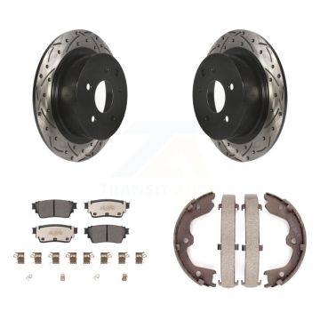 Rear Disc Drilled & Slotted Rotors Semi-Metallic Pads Parking Shoes Kit For Nissan Altima KDF-101412