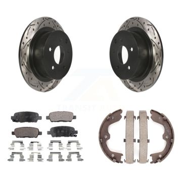 Rear Disc Drilled & Slotted Rotors Semi-Metallic Pads Parking Shoes Kit For Nissan Altima KDF-101413
