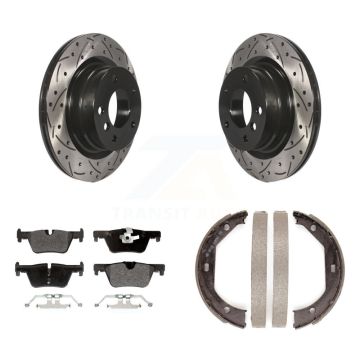 Rear Disc Drilled & Slotted Rotors Semi-Metallic Pads And Parking Shoes Kit For BMW 328i KDF-101417