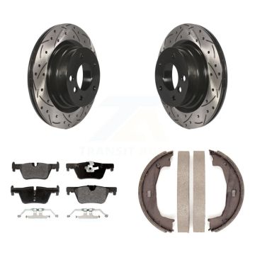 Rear Disc Drilled & Slotted Rotors Semi-Metallic Pads Parking Shoes Kit For BMW 230i 228i KDF-101418