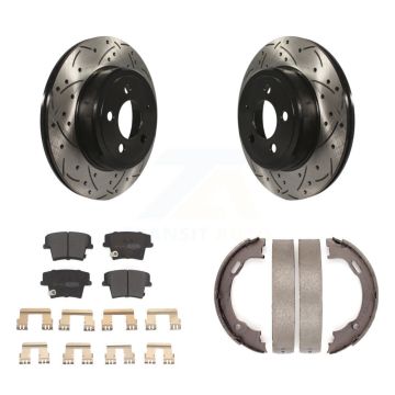 Rear Disc Drilled & Slotted Rotors Semi-Metallic Pads And Parking Shoes Kit For Dodge 300 KDF-101428