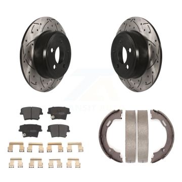 Rear Disc Drilled & Slotted Rotors Semi-Metallic Pads And Parking Shoes Kit For Dodge 300 KDF-101429