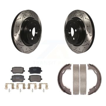 Rear Disc Drilled & Slotted Rotors Semi-Metallic Pads Parking Shoes Kit For Dodge Charger KDF-101431