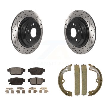 Rear Disc Drilled & Slotted Rotors Semi-Metallic Pads And Parking Shoes Kit For Acura TL KDF-101439