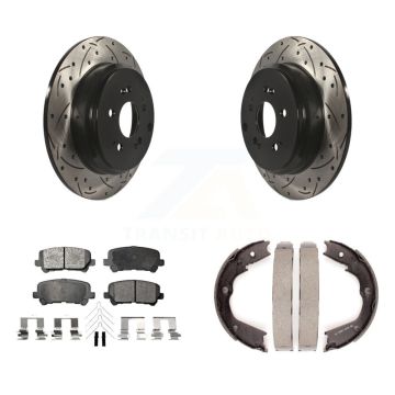 Rear Disc Drilled & Slotted Rotors Semi-Metallic Pads Parking Shoes Kit For Honda Pilot KDF-101444