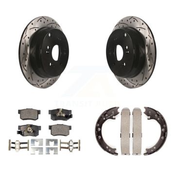 Rear Disc Drilled & Slotted Rotors Semi-Metallic Pads Parking Shoes Kit For Honda CR-V KDF-101460
