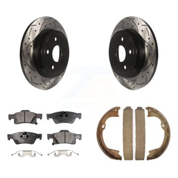 Rear Disc Drilled & Slotted Rotors Semi-Metallic Pads Parking Shoes Kit For Dodge Durango KDF-101477