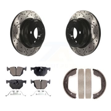 Rear Disc Drilled & Slotted Rotors Semi-Metallic Pads And Parking Shoes Kit For BMW X5 X6 KDF-101481