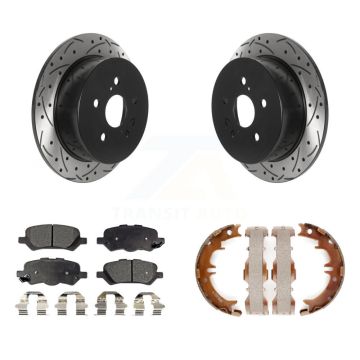 Rear Disc Drilled & Slotted Rotors Semi-Metallic Pads Parking Shoes Kit For Toyota Venza KDF-101488