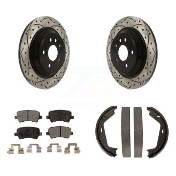Rear Disc Drilled & Slotted Rotors Semi-Metallic Pads Parking Shoes Kit For Volvo S80 AWD KDF-101508