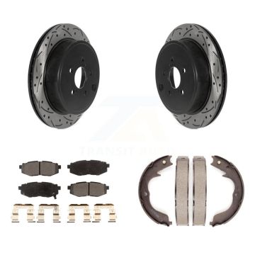 Rear Disc Drilled & Slotted Rotors Semi-Metallic Pads Parking Shoes Kit For Subaru Legacy KDF-101532