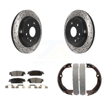 Rear Disc Drilled & Slotted Rotors Semi-Metallic Pads Parking Shoes Kit For Chevrolet LD KDF-101540