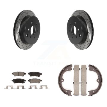 Rear Disc Drilled & Slotted Rotors Semi-Metallic Pads Parking Shoes Kit For Nissan Xterra KDF-101542