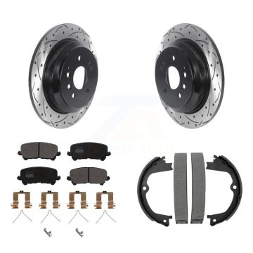 Rear Disc Drilled & Slotted Rotors Semi-Metallic Pads Parking Shoes Kit For Honda Pilot KDF-101558
