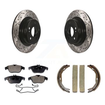 Rear Disc Drilled & Slotted Rotors Semi-Metallic Pads Parking Shoes Kit For Mercedes-Benz KDF-101559