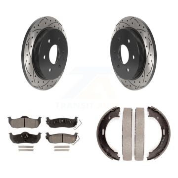 Rear Disc Drilled & Slotted Rotors Semi-Metallic Pads Parking Shoes Kit For Nissan TITAN KDF-101565