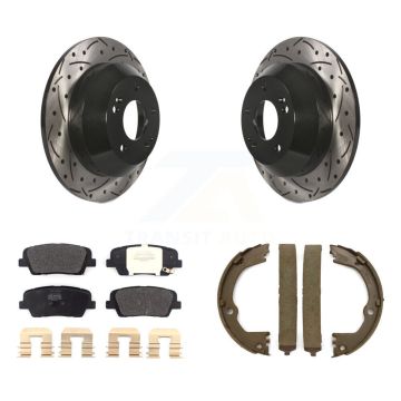 Rear Disc Drilled & Slotted Rotors Semi-Metallic Pads Parking Shoes Kit For Hyundai Santa KDF-101575